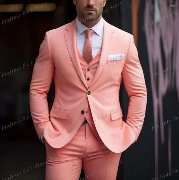 Ternos masculinos homens rosa traje negócios baile formal ocasião noivo festas de casamento smoking masculino smoking 3 peças cápsulas de colete blazer