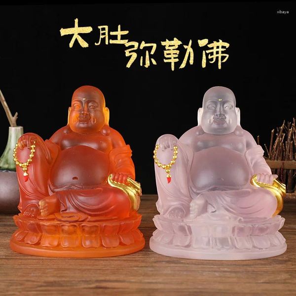 Figurine decorative Statue di Buddha di Maitreya personalizzata con grande negozio di decorazioni per la casa in resina di pancia che offre un sorriso felice in vetro d'acqua seduto