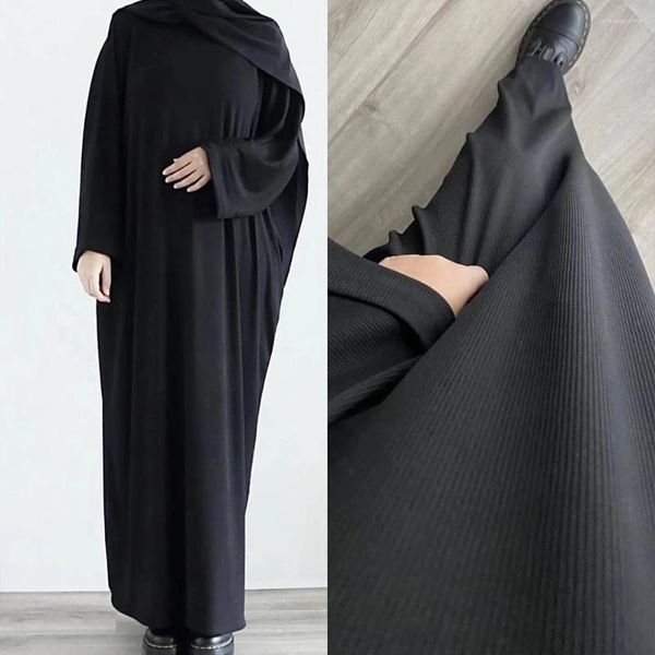 Ethnische Kleidung schwarz weiß gestrickte Kaftan Femme Musulman Cayftan Frauen Muslim Maxi Kleid Truthahn Dubai Abaya Islamisch Abayas Arabergewand Solid