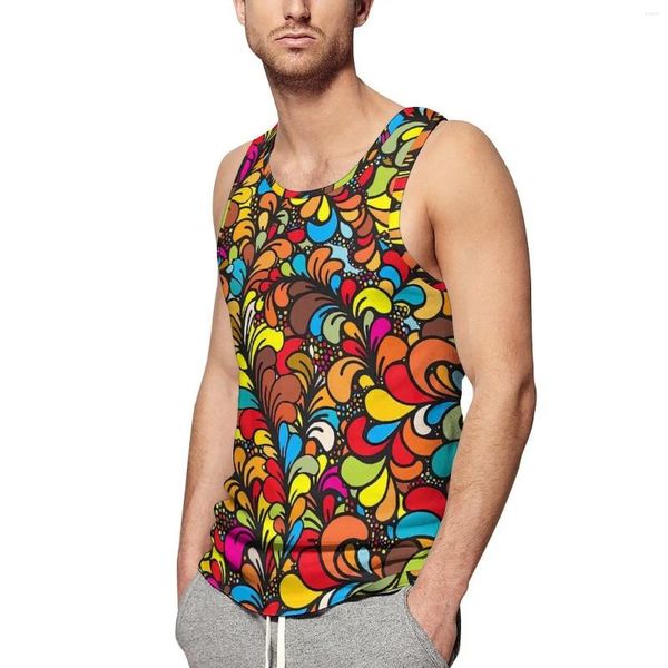 Tanques masculinos tampas boho top machos machos estampados coloridos na praia estampada de ginástica camisetas sem mangas de grandes dimensões