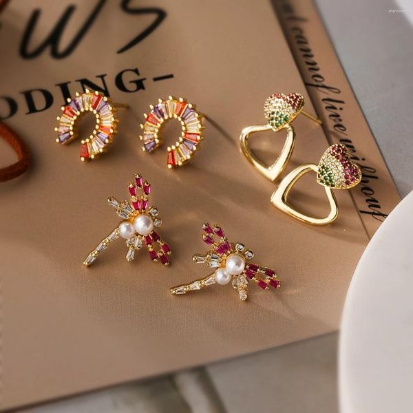 Brincos de garanhão Glamous Heart Dragonfly Shaped for Women Girls Girls Desty OL Party Dating Jóias à prova d'água