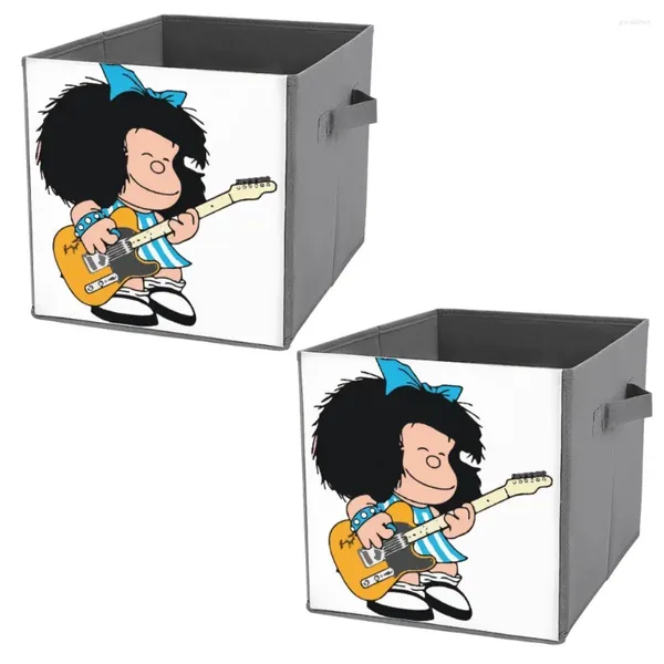 Bolsas de armazenamento mafalda quino tocando música de guitarra para tanque dobramento de caixa de poeira de roupas levantando a mão conveniente n