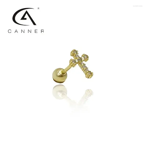 Brincos de garanhão Canner S925 Silver Cross Star Thread for Women 2024 Trend Ear Bone Unhas rosqueadas de zircão jóias