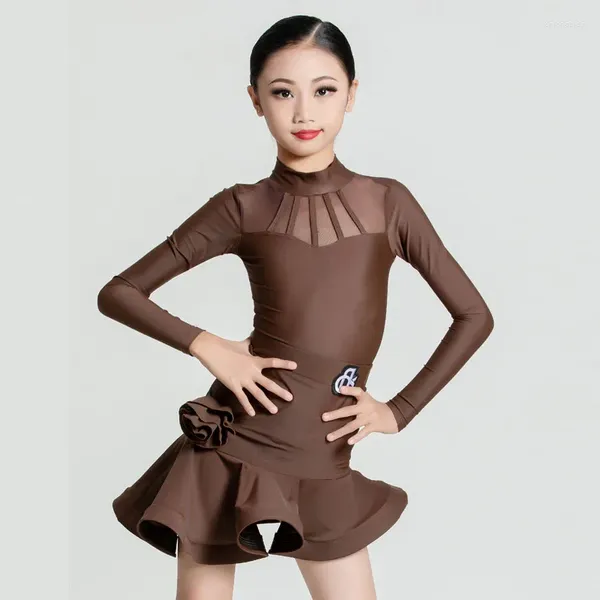 Desgaste do palco 2024 Autumn/Winter Latin Dance Dress Girl's Professional Advanced Advanced Manking Performance Training Suit Set