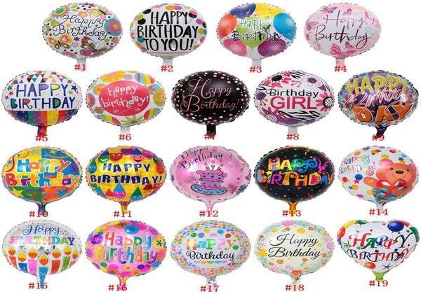 18 -Zoll -Happy Birthday Ballon Aluminiumfolienballons Helium Ballon Mylar Bälle für KKD Party Dekoration Toys Globos Dha514465816