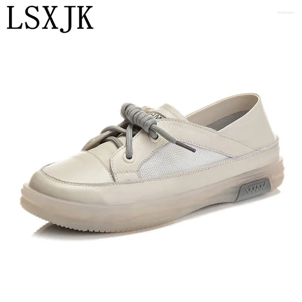 Scarpe casual lsxjk vera pelle piccole bianca 2024 mesh estiva a due fucili sneaker da donna a una pedale