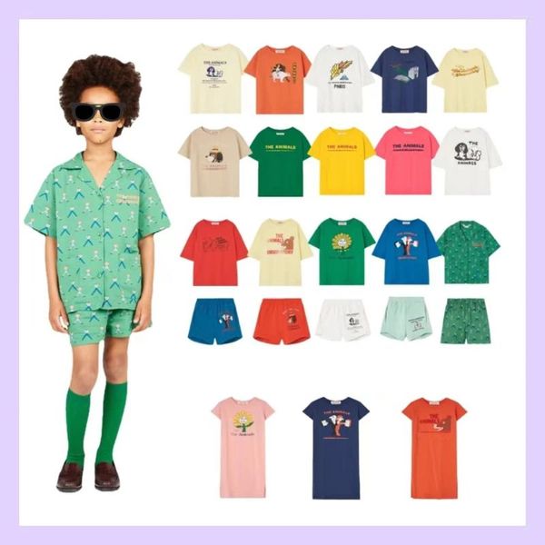 Roupas conjuntos de roupas para crianças conjunto 2024 primavera no verão strafina meninos meninas camiseta shorts inseado bebê os animais top calça curta infantil tee vestido