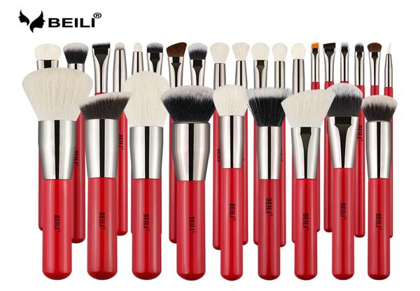 Ben spazzole per trucco professionistiche di Beili Red 28pcs Set di peli naturali Fondazione Fondazione Blusher Eyebrow Rilegatore Strumento per la spazzola per il trucco per sopracciglia 21278346