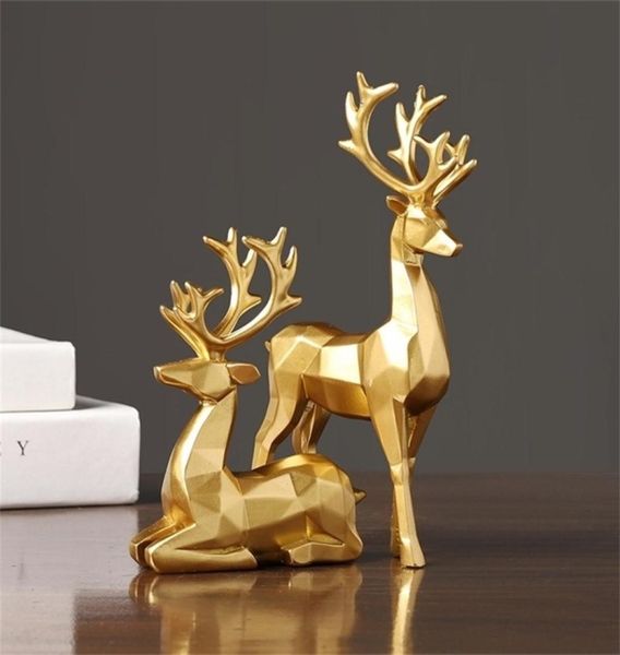 Figurina di renna di Natale Nordica 2 PC Resina geometrica seduta statua di cervo Elk per la decorazione dell'ufficio Home Office HE 2111084375413