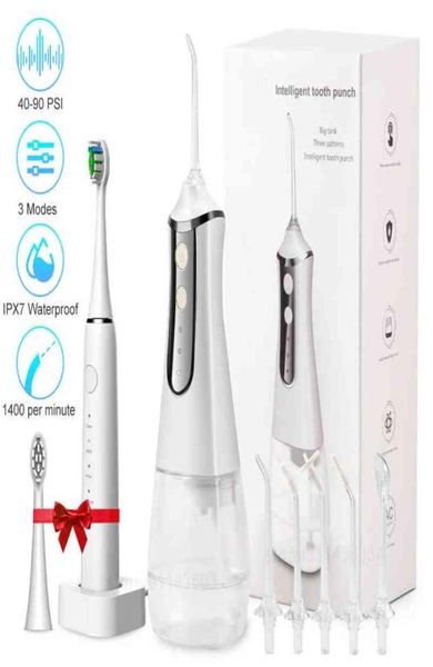 Professioneller Zahnwasserstrahl Oral Irrigator Elektrische Zahnbürste Geschenkkabelkabelzahnreiniger wiederaufladbar USB -Flosser 2206017544385