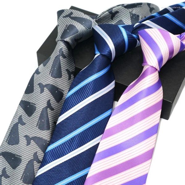 Laço amarra clássica masculino 8cm jacquard tecida listrado no pescoço gravata casual wear de luxo de luxo