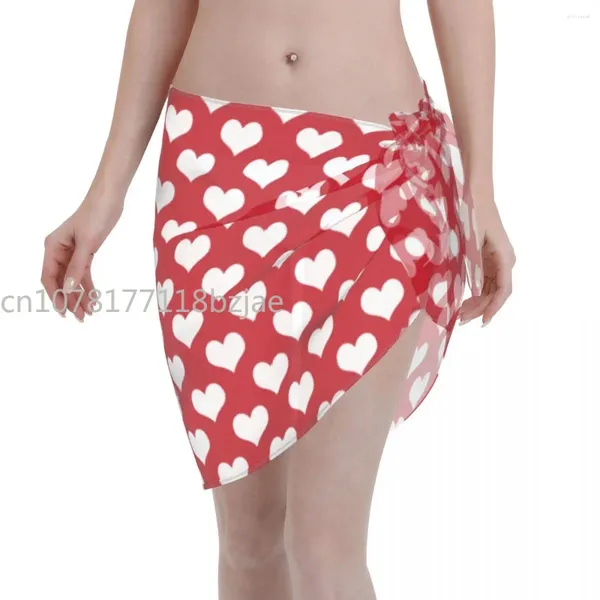 Sexy Women Chiffon Swimwear Pareo Lenço Red Hearts Valentines Conclua a saia Sarong Sarong Wear Swimsuits Biquíni Concunda