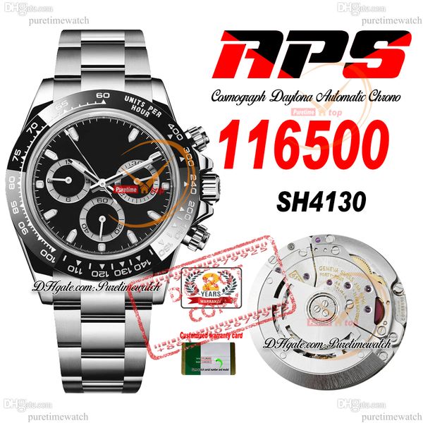 Продажа 11650 SH4130 Автоматический хронограф Mens Watch APSF Ceramic Bezel Black Dial Dial 904L Стальной браслет 72H Super Edition Super Edition Super Edition Reloj Hombre Ptrx