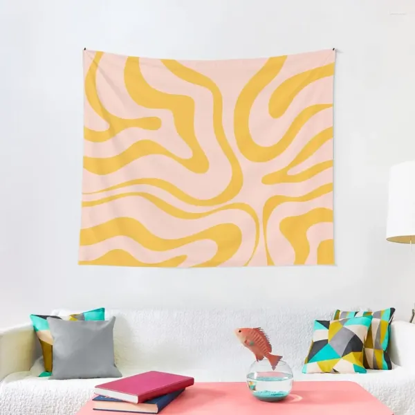 Taquestres Redeirçar líquido Modern Abstract Pattern em rosa pálido rosa e mostarda Tapeçaria laranja coisas para a sala