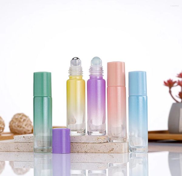 Garrafas de armazenamento 5pcs 10ml gradiente de cor de vidro recarregável rolo de óleo essencial com bola de metal para perfume de fragrâncias atacado