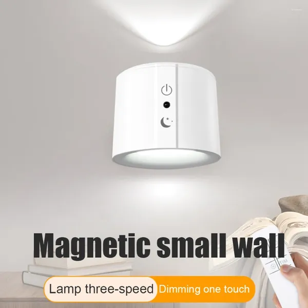 Duvar lambası LED Sconce şarj edilebilir uzaktan kumanda monte edilmiş 3 renk sıcaklığı manyetik gece ışığı 360 ° döner