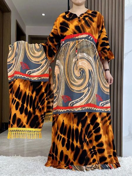 Ethnische Kleidung 2024 Afrikanische Lady Partykleid mit Quasten Langarm Baumwolle lose florale boubou Maxi Islam Frauen Abaya Cover Hände