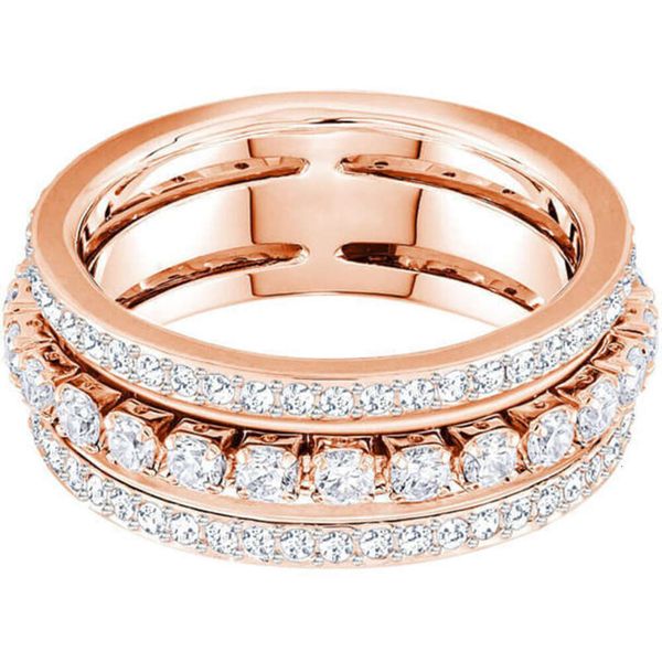 Pescoço sem pescoço para mulher swarovskis jóias de alta versão transferência de bread três anéis anel de diamante completo anel feminino elemento de cristal anel de cristal