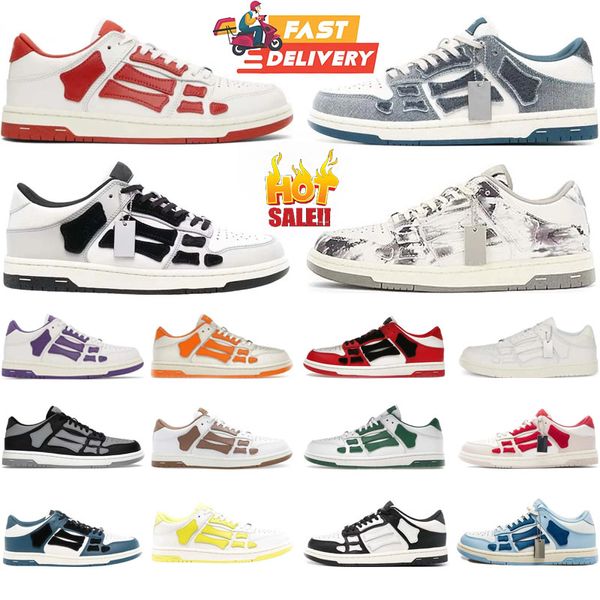 2024 neue Designerin Männer Amri Schuhe Skelett Skelett Top Low echtes Leder Triple White Lime Schwarz grau grün orange lila lila rosariode rosa Frauen Sporttrainer Sneaker