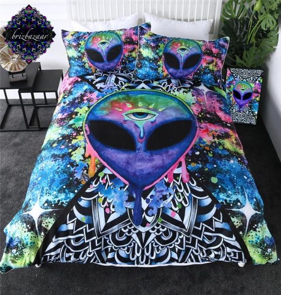 Trippy Alien por Brizbazaar Bedding Set Aquarela Cobertina de Bruxaria de Witchcraft The Third Eye Bed Set 3pcs Mandala Saucerman Adtisceads C5852251