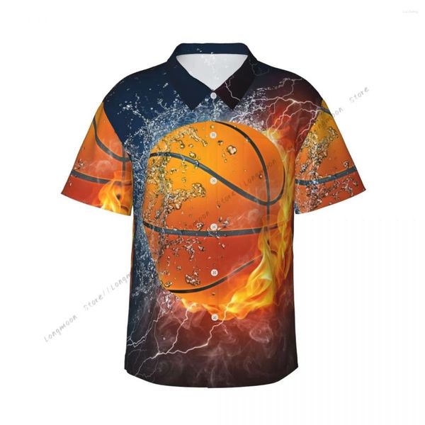 Herren lässige Hemdhemden Hemd Basketballball zum Feuer und Wasser kurzärmeles Sommer-Männer Kleidung Kleidung Kleidung