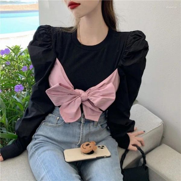 Frauenblusen französischer Vintage Long Puffhülle Plissee Hemd weibliche süße einfache Designtops 2024 Herbst Korean Chic Nischenrosa Bluse