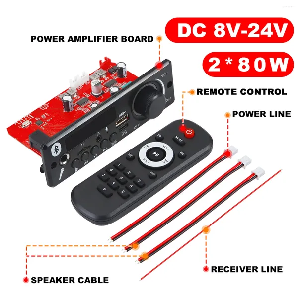 Bluetooth MP3 WMA APE Decoder Board 12V 80W Handfree Car Audio Microfon USB TF FM Radio DIY Music Player