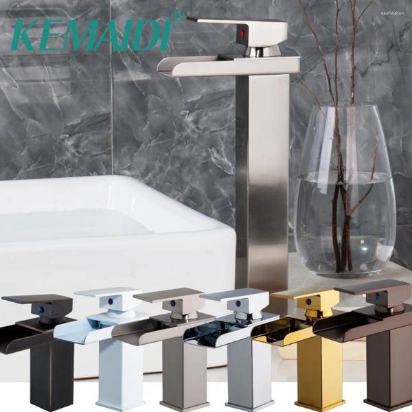 Rubinetti del lavandino da bagno Kemaidi Mixer a cascata lunga 6 Rispuggente Finito rubinetto Brass Brass Antique e Cold Taps