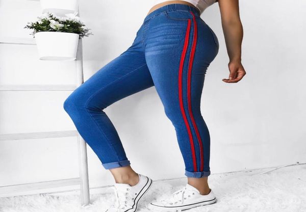 Heflashor 2018 Popüler yan çizgili kot pantolon kadın yüksek bel skinny jeans yeni seksi pamuk denim tozluk femme pantolon büyük boyutu8518810