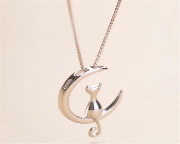 Moda Cat Gato Lua Pingente Pingente Charme Prata Colar Corrente de Link para Cadeia para Pet Lucky Jewelry For Women Gift Shelnhard GA3089676384