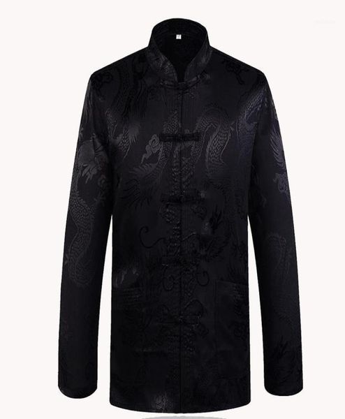 Giacche Men039s marchio Arrivo Black cinese tradizionale in raso Collano Dragon Dragon Silk Cangola per abbigliamento Coat14493177