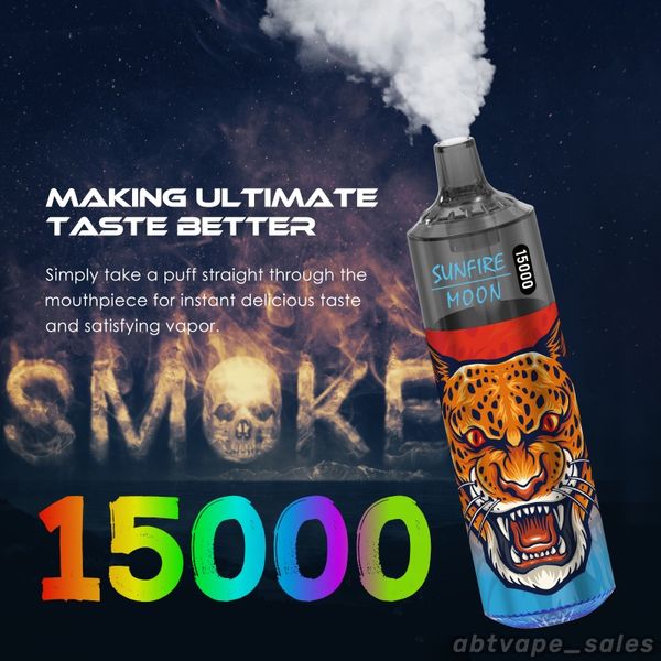 Originale Sunfire Moon 15000 sbuffi VAPE usa e getta Shisha Hookah 10 Sapori 1,0ohm da 20 ml di batteria ricaricabile di tipo C 0% 2% 3% 5% della sigaretta elettronica 15000 sbuffi