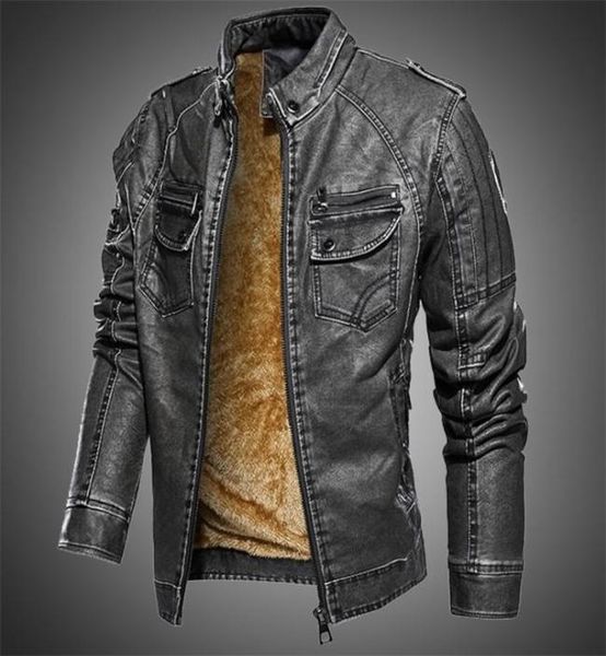 Giacca in pelle invernale autunnale uomo giacca bomber per bomber cappotto per moto giacca vintage pelliccia rivestita di outwear calda e tagliata 202198784