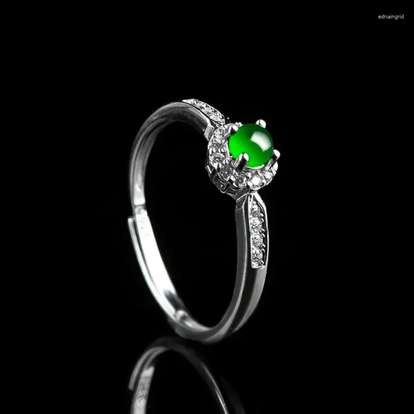 Anelli a cluster Pure 925 Anello in argento sterling per donne intarsio Natural Jadeite Green Special Jade Simple Design USA USA 5-9 Gioielli regalo