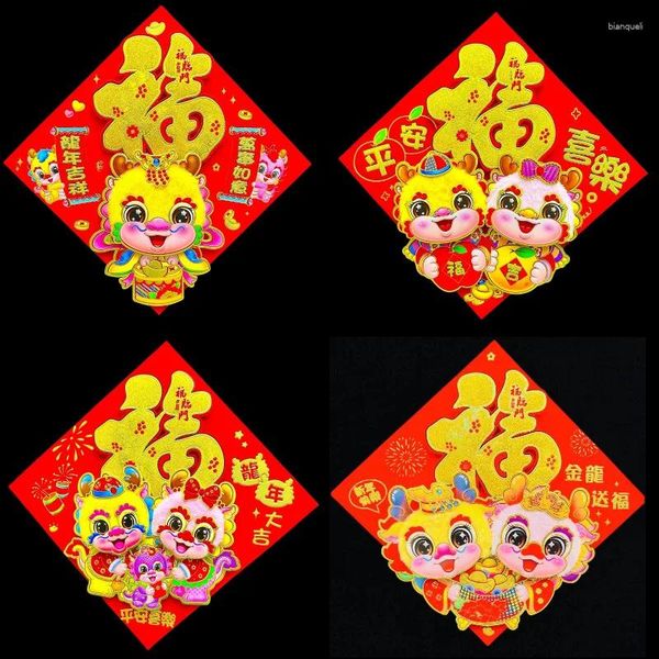 Party -Dekoration 5/10 PCs 2024 Chinesisches Jahr Frühling Festival Fu Charakter Fenster Wandaufkleber Rotes Papier Gold Folie Druckdrache Drache