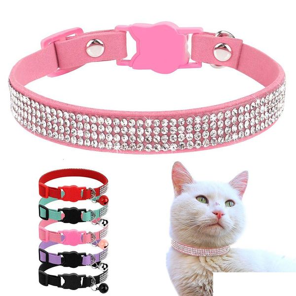 Hundehalsbänder Leine weiche Wildleder Leder Katzenkragen Blingkatzen mit Bell Sicherheit Breakaway Pet Welpe Halskette Verstellbarer XS S Pink Dh1sx