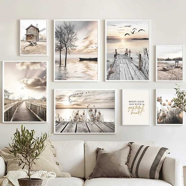 Ers Sea Bridge Sea Windmill Boat Beach Walter Wall Art Canvas dipinto di poster nordici e stampe Soggio