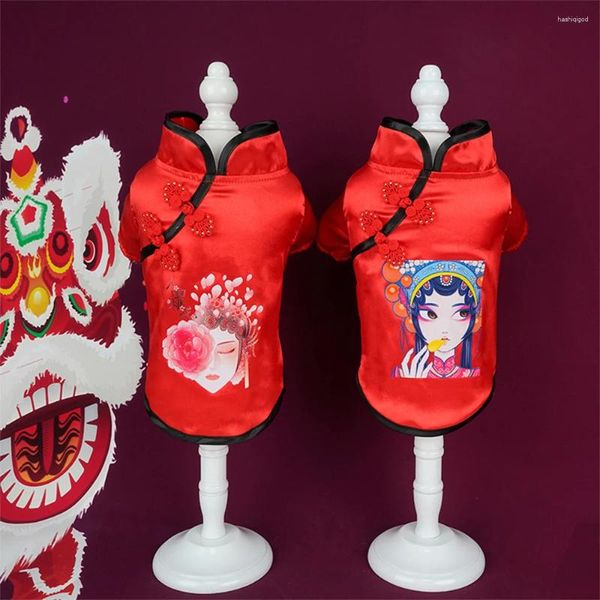 Vestuário de roupas de cachorro Cheongsam Pet Roupos de verão Vestidos de verão para filhote de filhote de gatinho chinês Acessórios para roupas de gato