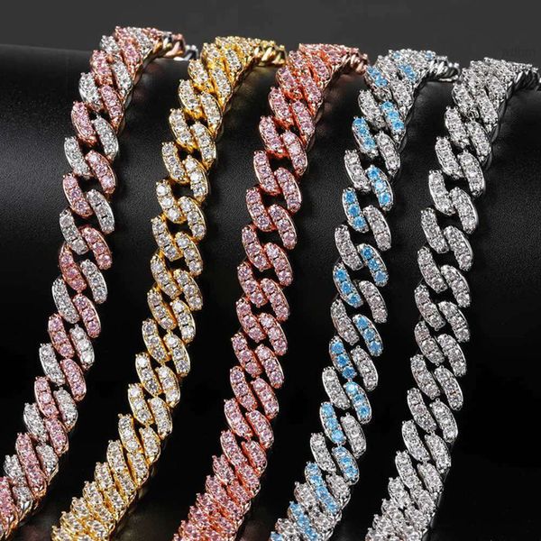 Hip Hop Hip Hop di alta qualità personalizzato 9mm placcata ghiacciata rosa CZ Diamond Cuban Link Catena Collana del bracciale Cavalca per uomini Donne