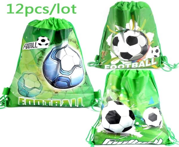 12pcslot Fußballthema Rucksack Happy Birthday Party Nontiere Fabric Foodcer Ball Draw String Geschenke Babypart Babyparty Mochila 22044870967