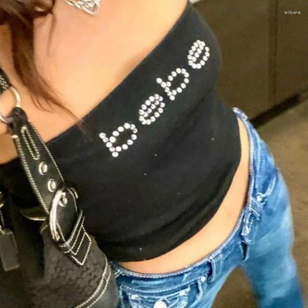 Frauen Tanks ziemlich Kern sexy süße Strassrohr Top ärmellose Y2K Vintage Girls Tanktops