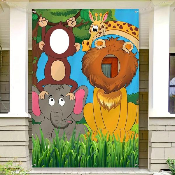 Partydekoration 1.5 1m Elefant Lion Affe Tier Thema Hintergrund Wandbrographie Tuch