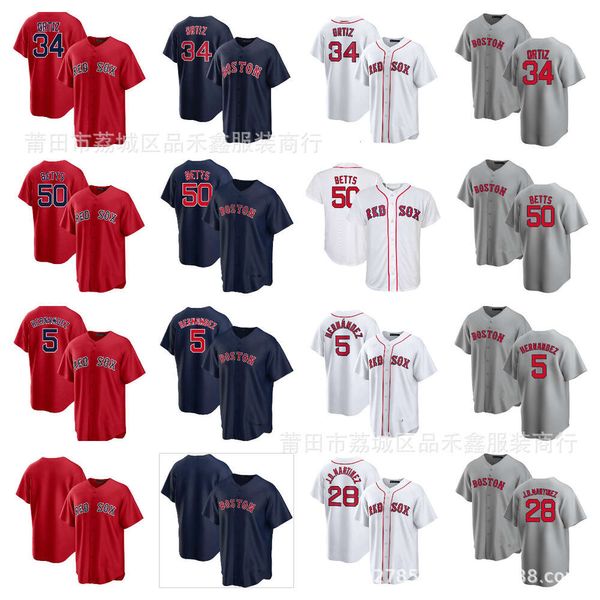 Baseball Jerseys Red Sox Boston Jersey# 34 Ortiz 50# Betts 2# 5# 28#
