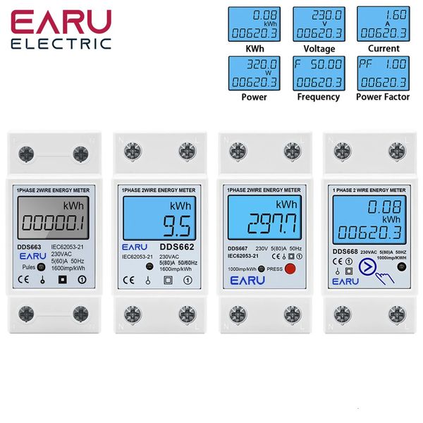 METURO DE ENERGIA DIGITAL DO LCD de fase Redefinir zero kwh tensão de corrente Consumo de energia Contador elétrico Wattímetro 220V DIN RAIL 240430