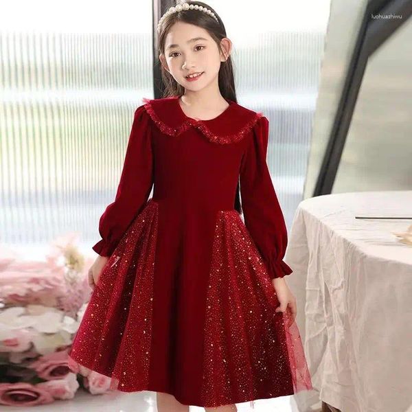 Girl Dresses Girl Dress Veste di velluto di alta qualità per bambini Red Princess Host Show autunno e maniche lunghe invernali