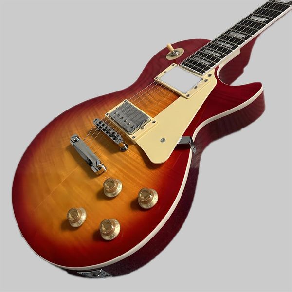 Guitarra elétrica padrão, corpo de mogno, cor de cherry Sun Burst, top de bordo de chama, braço de mogno, frete grátis 2569