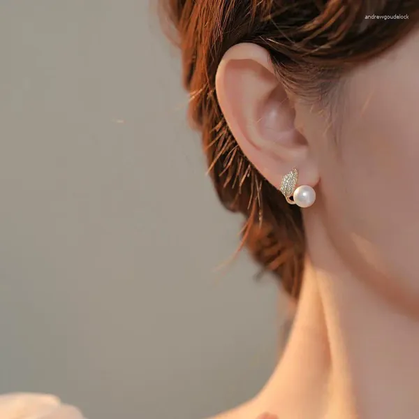Stud Küpe Kore trendini kadın için tam kristal yaprak şubesi inci narin basit kulak takı aksesuarları Noel hediyesi