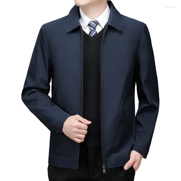 Erkek Ceket Bahar Sonbahar Akıllı Sıradan Erkekler Yaka Katı Dış Giyim Adam Günlük Katlar Fermuar Blazer Ceket Erkek Giysileri