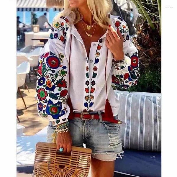 Jackets femininas Mulheres Blouses Summer Bloups vintage Floral Blouse Lantern Sleeves Shirt