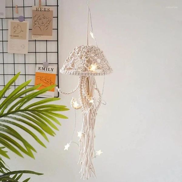 Dekoratif figürinler nordic el dokuma asılı süslemeler yaratıcı denizanası modelleme pamuk ipi dokuma yatak odası kolye ip ışıkları ile